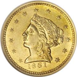 1861 $2 1/2 Clark, Gruber Co. Quarter Eagle MS63