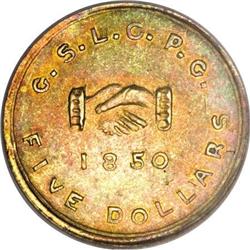 1850 $5 Mormon Five Dollar AU58 NGC
