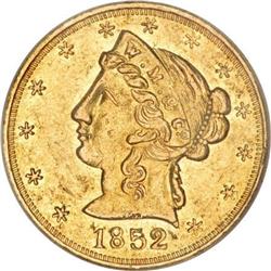 1852 $5 Wass Molitor Five Dollar, Large Head