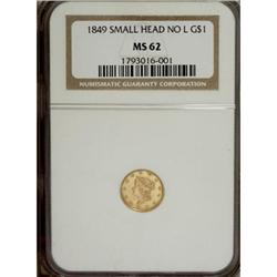 1849 G$1 No L MS62 NGC