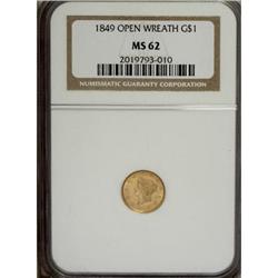 1849 G$1 Open Wreath MS62 NGC
