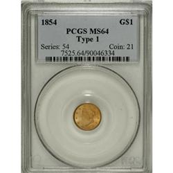1854 G$1 Type One MS64 PCGS