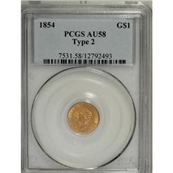 1854 G$1 Type Two AU58 PCGS