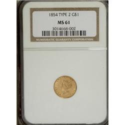 1854 G$1 Type Two MS61 NGC