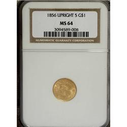 1856 G$1 Upright 5 MS64 NGC