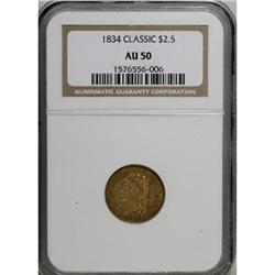 1834 $2 1/2 Classic AU50 NGC
