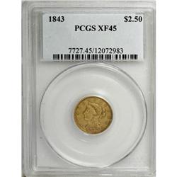 1843 $2 1/2 XF45 PCGS