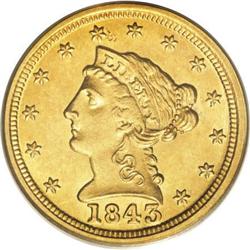 1843-C $2 1/2 Large Date, Plain 4 MS61 PCGS