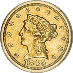 1843-O $2 1/2 Large Date, Plain 4 AU55 NGC