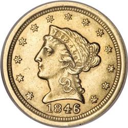 1846-O $2 1/2 AU58 NGC. CAC