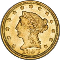 1850-D $2 1/2 AU58 PCGS