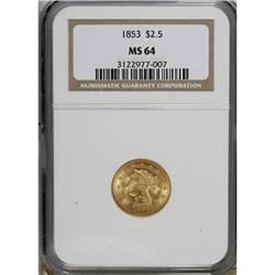 1853 $2 1/2 MS64 NGC