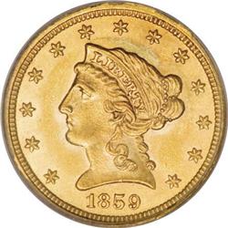 1859 $2 1/2 Old Reverse, Type One MS64 PCGS