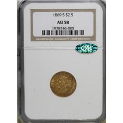 1869-S $2 1/2 AU58 NGC. CAC