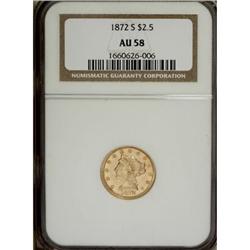 1872-S $2 1/2 AU58 NGC