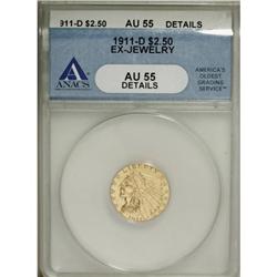 1911-D $2 1/2--Ex-Jewelry--ANACS. AU55 Details