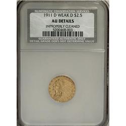 1911-D $2 1/2 Weak D--Improperly Cleaned--NCS.