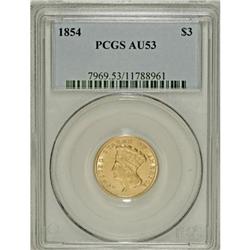 1854 $3 AU53 PCGS