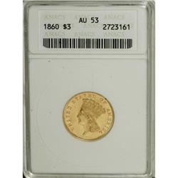 1860 $3 AU53 ANACS