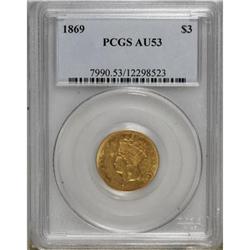 1869 $3 AU53 PCGS