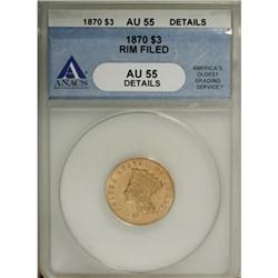 1870 $3 AU55 Details ANACS