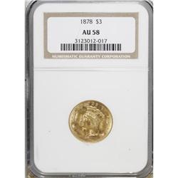1878 $3 AU58 NGC