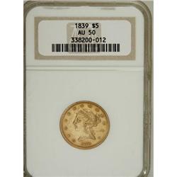 1839 $5 AU50 NGC