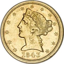 1843-D $5 Medium D AU55 NGC