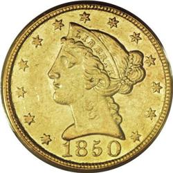1850-D $5 AU55 PCGS