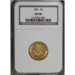 1851 $5 AU58 NGC