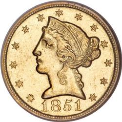 1851-C $5 AU55 NGC