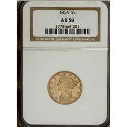 1854 $5 AU58 NGC
