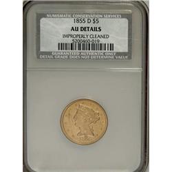 1855-D $5 Large D AU Details NCS