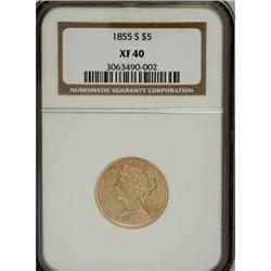 1855-S $5 XF40 NGC