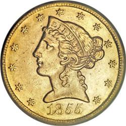 1855-S $5 AU58 PCGS