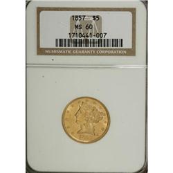 1857 $5 MS60 NGC