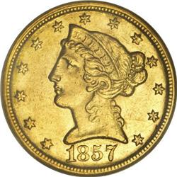 1857-C $5 AU58 NGC
