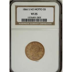 1866-S $5 No Motto VF25 NGC