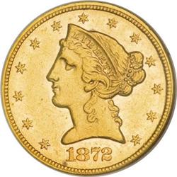1872 $5 AU58 NGC