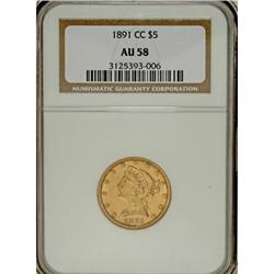 1891-CC $5 AU58 NGC