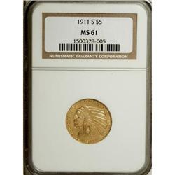 1911-S $5 MS61 NGC