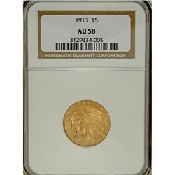 1913 $5 AU58 NGC