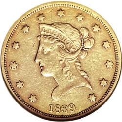 1839 $10 Type of 1838, Large Letters XF45 NGC