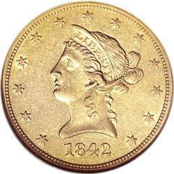 1842-O $10 AU55 NGC