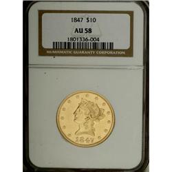 1847 $10 AU58 NGC