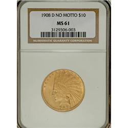 1908-D $10 No Motto MS61 NGC