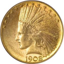 1908-D $10 Motto MS63 PCGS