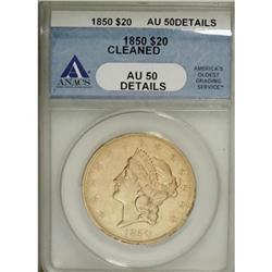 1850 $20--Cleaned--ANACS. AU50 Details
