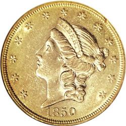 1850 $20 AU55 NGC