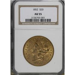 1852 $20 AU55 NGC